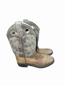 Botas de Vaquero Old West Juveniles Unisex Punta Cuadrada Ancha Cuero Tostado Quemado Talla 7 - Imagen 1 de 12