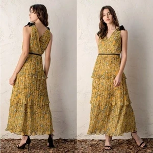 Lulus Such Sophistication Yellow Floral Print Pleated Maxi Dress XL - Picture 1 of 11