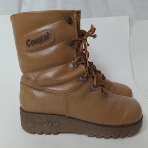 Vintage Cougar Boots 1970s Tan Bubble Women's Size 9 - Picture 1 of 20