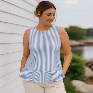 Top Ann Taylor Mujer MP Azul Blanco Rayas Volantes Costero Suave Niña Náutico - Imagen 1 de 6