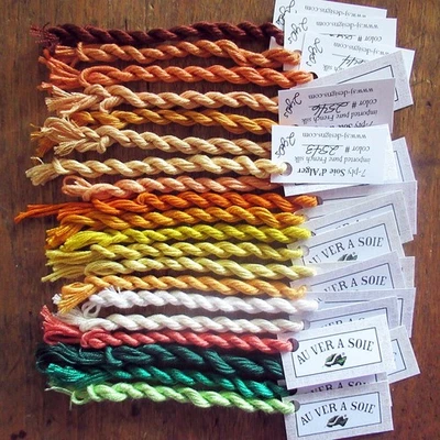 20 twists French Au Ver a Soie 7-ply silk thread floss– 2 yds each– VTG stock #1 - Image 1 of 2