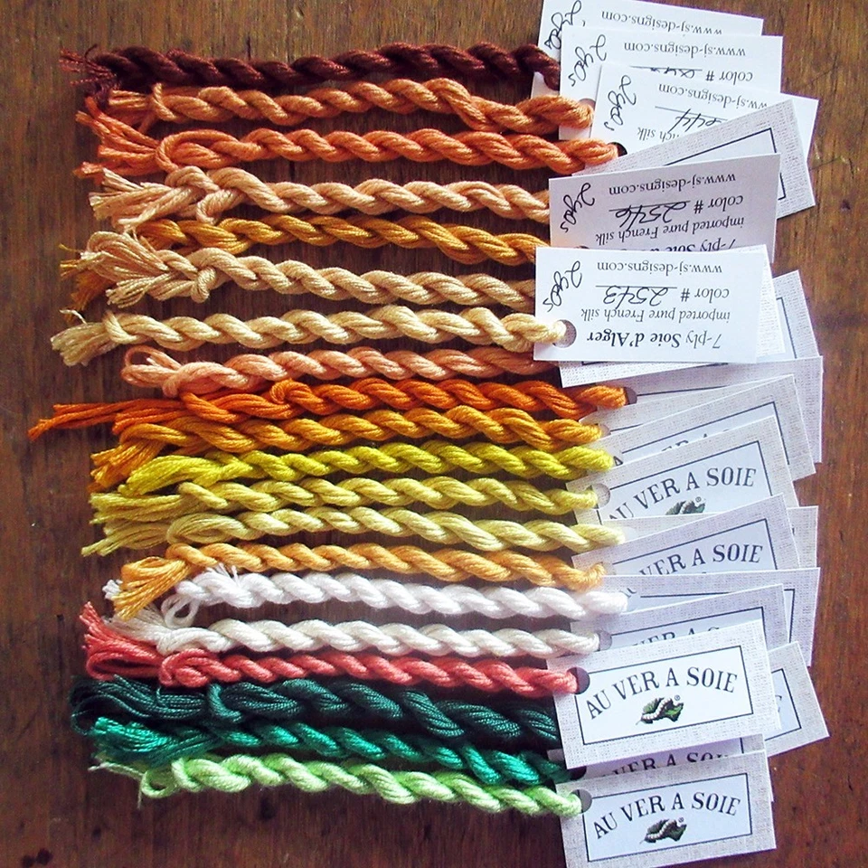 20 twists French Au Ver a Soie 7-ply silk thread floss– 2 yds each– VTG stock #1 - Image 1 of 2