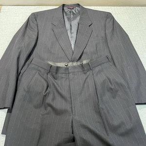 Hart Schaffner Marx Suit Mens 46L Navy Blue Pinstripe 2 Button Micron 2000 Wool - Picture 1 of 15