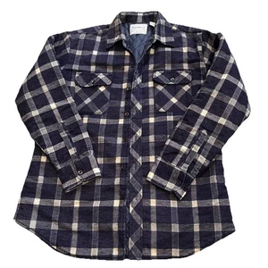 Vtg Anthony's Flannel Shacket Shirt Men’s L Quilted Utility Gorpcore Blue Plaid - Picture 1 of 7