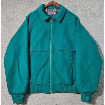 Vtg Pendleton Wool Plaid Lined Cruiser Jacket Bomber Green USA Made 80s Large - Image 1 of 4