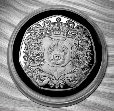 Moneda conmemorativa de plata STAFFORDSHIRE BULL TERRIER en cápsula. Staffy/Perro Foto 1 de 4
