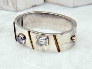 Vintage Taxco Mexiko Kristall Edelstein Sterlingsilber Armreif Armband 6,5" 20 mm - Bild 1 von 6