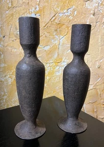 Antique Iron Candle Stick Vessels [Lot of 2] Hand Forged Brutalist Style - Picture 1 of 11