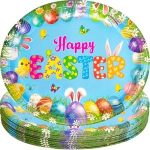 Easter Oval Paper Plates Bunny Easter Egg Disposable Serving Plates 10" X 12"... - Picture 1 of 7