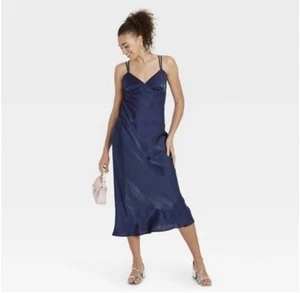 Wild Fable Blue Green Iridescent Satin Midi/Maxi Slip Party Dress XS MSRP $35 - Picture 1 of 4