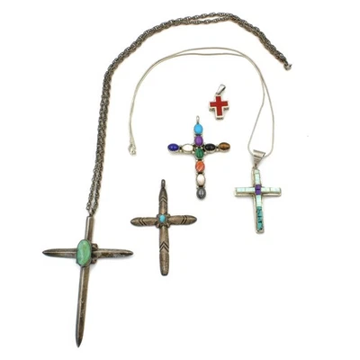 Southwest Sterling Turquoise Opal Cross Necklace Pendant Lot Of 5 #S3909-5 - Image 1 of 4