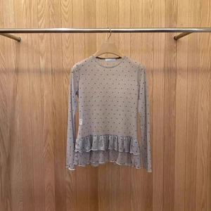 Ruffles Lady Peplum Shirts Tops Blouse Polka Dot Sheer T-shirts Retro Girl - Picture 1 of 9