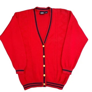 Dockers Rojo Algodón Dorado Botón Abajo Cuello en V Cárdigan Suéter Talla M, Unisex - Imagen 1 de 5