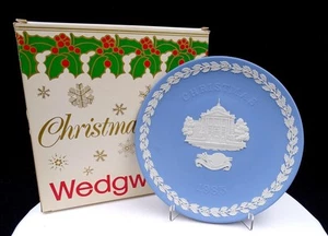 WEDGWOOD JASPERWARE BLUE CHRISTMAS 8" ALBERT MEMORIAL PLATE ORIGINAL BOX 1986 - Picture 1 of 8