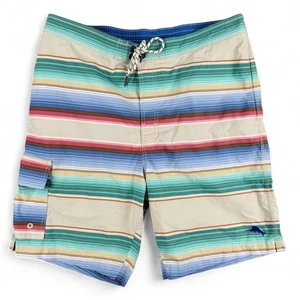 Tommy Bahama Relax Swim Trunks Mens L Multicolor Striped Drawstring Board Shorts - Picture 1 of 12