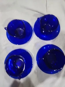 4 - Sets 1960s Cobalt Blue Teacups And saucers set Vintage Each Piece Numbered - Picture 1 of 4