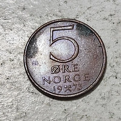 NORWAY 🇳🇴 FIVE (5) ØRE COIN 1973 (KING OLAV V) - Image 1 of 2