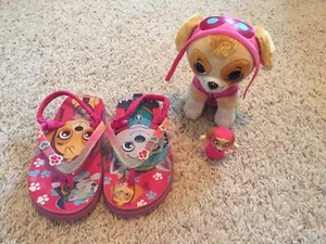 Set Little Girls Size 9/10 Paw Patrol Sky  Flip Flops/ Sky Finger Puppet & Anima - Picture 1 of 5