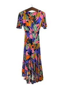 Vestido Anthroplogie Abel The Label Floral Alto Bajo Volantes Dobladillo Talla S Tropical - Imagen 1 de 11