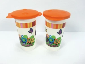 Tupperware Dora The Explorer 10 oz Cups w/ Orange Travel Seals Set Of 2 - Imagen 1 de 3
