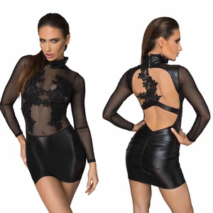 Mini Dress With Embroidered Top And Wetlook Skirt - Picture 1 of 6