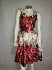 Lady Vintage Proud To Be Women Dress Multi-color Cot Elast Sz 10 Made In London - Picture 1 of 7