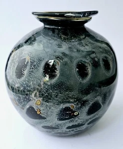 Glas: Eisch: Pfauenauge: große Kugel-Vase Dark Mid Century Design MUNDGEBLASEN - Picture 1 of 16