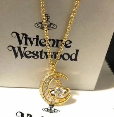Vivienne Westwood Dorina Moon Orb Necklace Pendant Gold Chain with drawstring - Image 1 of 4