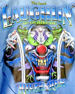 Horror Evil Clown T Shirt Biker  Rally Laughlin River Run Men LARGE Nevada Blue  - Picture 1 of 7