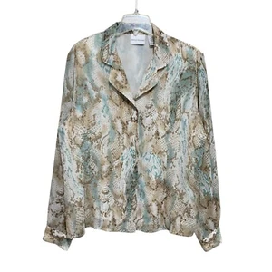 Alfred Dunner Button-Up Blouse Top Lined Womens Size 18 Tan Green Snake Print - Picture 1 of 10