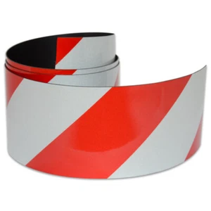 FLURO Magnetic Reflective Tape 1M x 75mm x 0.8mm Hi-Vis Red and White Stripe - Picture 1 of 3