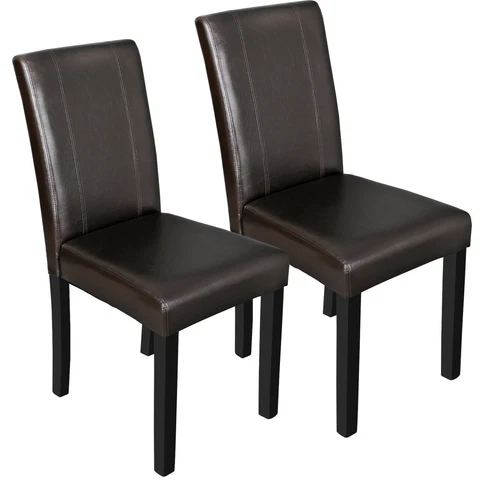 36"Set of 2 Dining Parson Chair Brown Leather Elegant Backrest Contemporary Room Cover