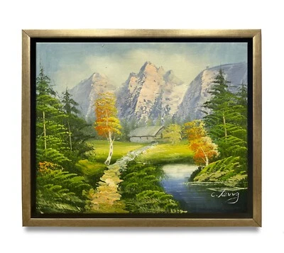 Hungryartist -Original Oil Painting of Bob Ross Style Landscape on Canvas 8x10 - Image 1 of 4
