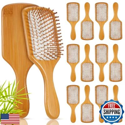 Tessco for you 12 Pcs Bamboo Hair Brushes for Women Bulk Wooden Paddle Brush  - Image 1 of 4