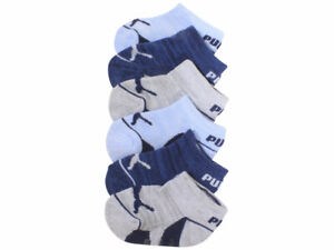 Puma Infant Boy's Ankle Socks 6-Pairs Low Cut Cushioned White/Blue Sz. 12-24M
