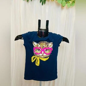 Cherokee Girls Cat Graphic Tee with Sequins (Size 6/6X) - Picture 1 of 5