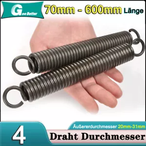 Federstahl Feder Zugfeder 4 mm Draht Durchmesser Haken Ösen Spannfe Spiralfeder - Bild 1 von 20