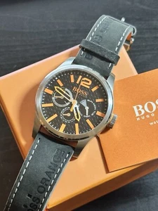 Hugo BOSS Orange Chronograph Leather Strap Men's 47mm Watch HB.242.1.14.2810 - Picture 1 of 13