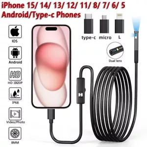 3IN1 Dual Lens 1920P Endoscope Inspection Snake Camera 8MM Waterproof Borescope - Picture 1 of 18