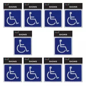 10pce Disabled 14cm Signs Set Brushed Steel Finish Blue and Silver Self Adhesive - Picture 1 of 2