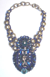 DECLARACIÓN Diseñador RANJANA KHAN Cristal BIB COLLAR CHAPADO EN ORO BLANCO 14k - Imagen 1 de 4