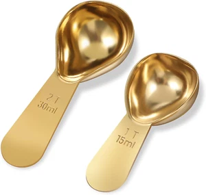 Stainless Steel Coffee Spoons Set, 1 Gold Measuring Spoons (15 Ml) and 1 Tabl... - Picture 1 of 1