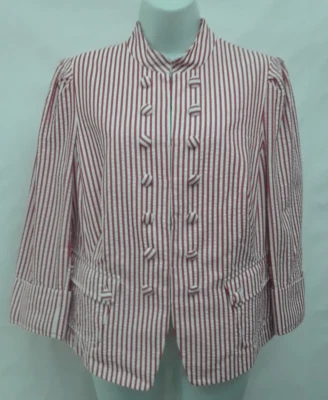 Blazer INC Mujer Rayas Rojo Blanco Talla Grande 100% Algodón Militar 14 Botones Foto 1 de 4