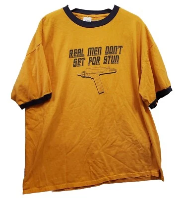 VTG Star Trek Real Men Don't Set for Stun Yellow Shirt Ringer Men's 2XL Graphic  - Image 1 of 4
