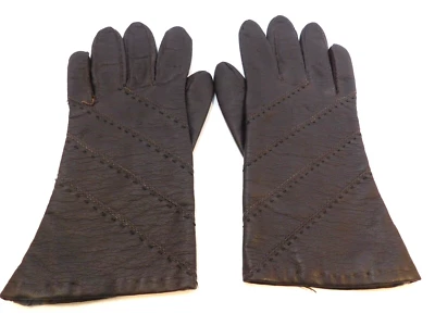 *DESIGNER LADIES BROWN   LEATHER GLOVES RAYON & NYLON KNIT LINING  SIZE 7  - Image 1 of 4