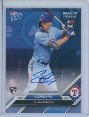 2024 MLB Topps NOW Road 2 Opening Day Evan Carter Rangers ROOKIE AUTO BLUE 6/49 - Image 1 of 2