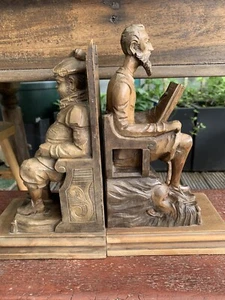 antique Vintage carved Big Pair Bookend Sculpture Sancho Panza Don Quixote Ouro - Bild 1 von 16