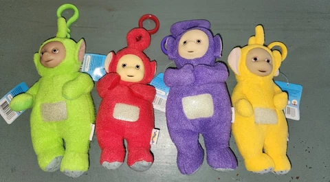 Vintage TELETUBBIES LOT 4 Plush Keychains Zipper Holiday Fair Ragdoll Tags Cover