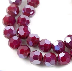 7mm Faceted Glass Crystal Opaque Dark Red AB Round Beads (25 pcs) - Picture 1 of 3