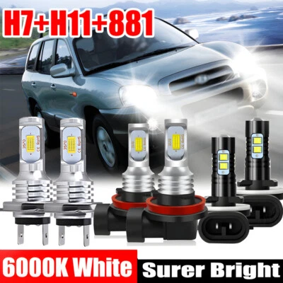 For Hyundai Santa Fe 2007-2012 Combo LED Headlight High/Low Kit + Fog Light Bulb - Image 1 of 4